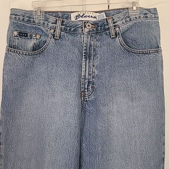90s Express Bleus High Rise Medium wash Blue Flare Wide Leg Jeans Size 11/12 - Picture 2 of 14